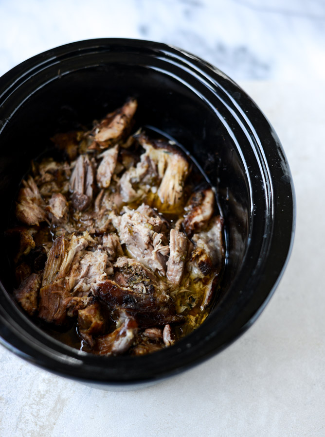 slow cooker maple chipotle pork with cheesy polenta I howsweeteats.com