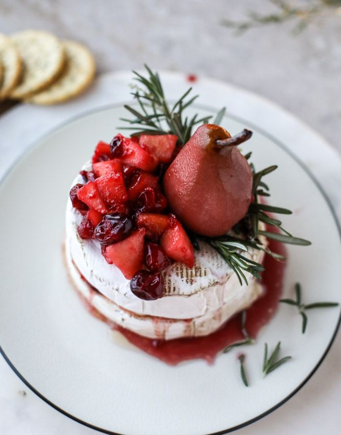 winter fruit stuffed brie with a pinot poached pear I howsweeteats.com 