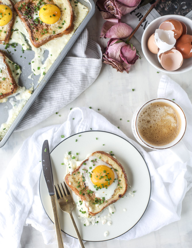 baked toast and eggs in cream I howsweeteats.com 