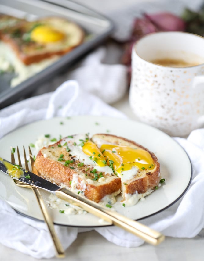 baked toast and eggs in cream I howsweeteats.com 
