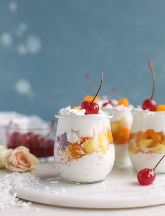 ambrosia whipped yogurt fruit parfaits I howsweeteats.com
