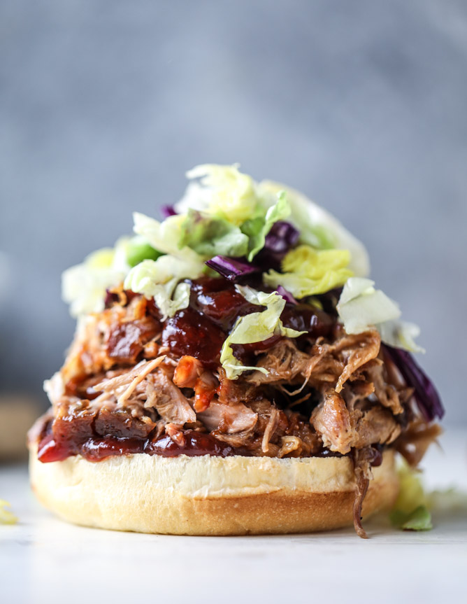 pulled pork sandwiches with cherry chipotle BBQ sauce I howsweeteats.com 