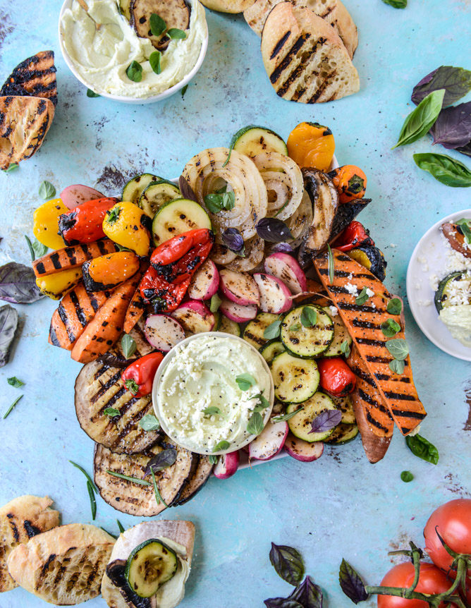 grilled veggies & avocado whipped feta (and 10 recipes for the 4th of july!) I howsweeteats.com 