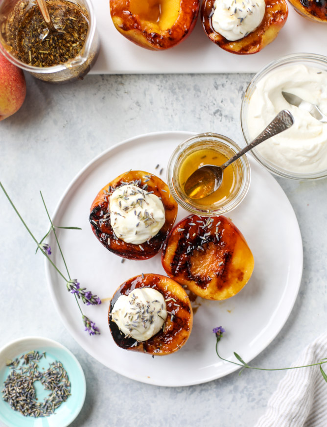 grilled peaches with lavender honey whipped ricotta I howsweeteats.com