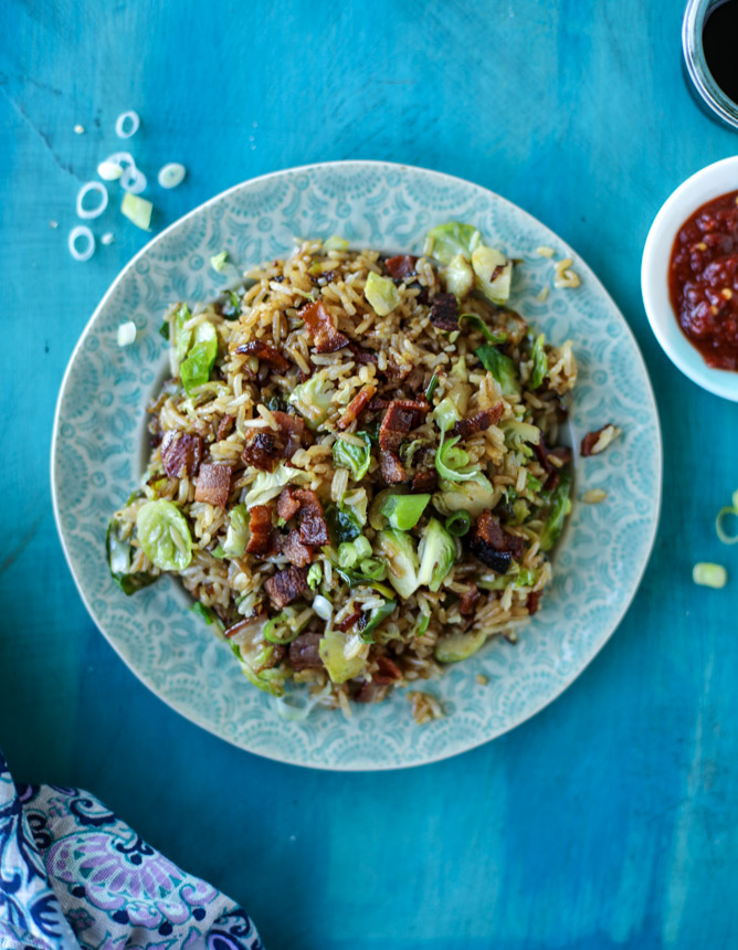 bacon brussels sprouts fried rice I howsweeteats.com