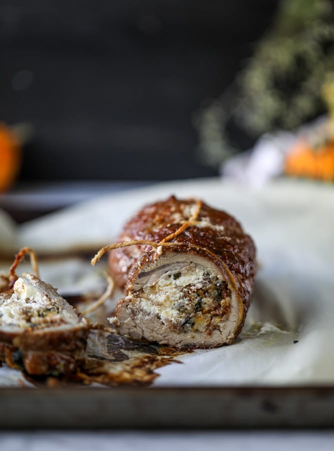 butternut, apple and goat cheese stuffed pork tenderloin I howsweeteats.com #pork #squash #holiday #recipes