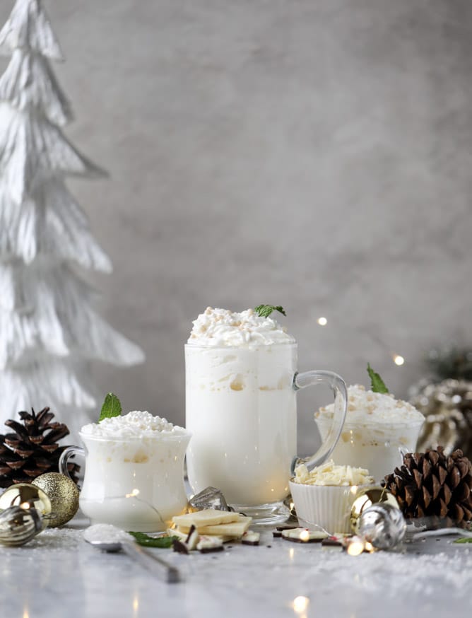 fresh mint white hot chocolate I howsweeteats.com #hotchocolate #christmas #holidays #whitechocolate