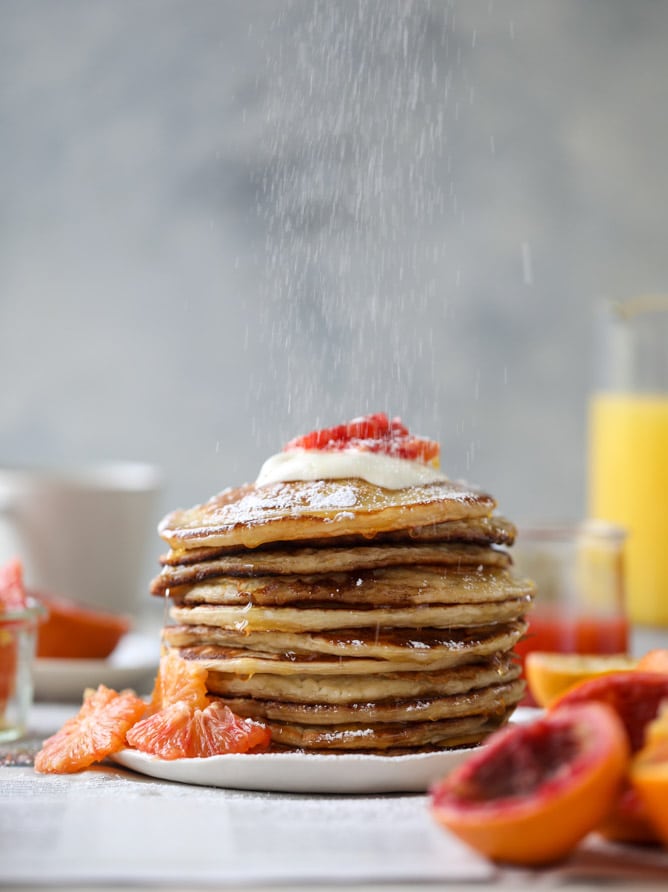 greek yogurt pancakes with warm winter citrus I howsweeteats.com #greekyogurt #pancakes #breakfast #brunch #citrus