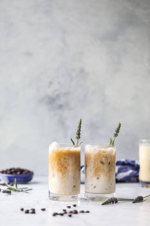 lavender vanilla iced lattes I howsweeteats.com #lavender #vanilla #icedcoffee #latte #coldbrew