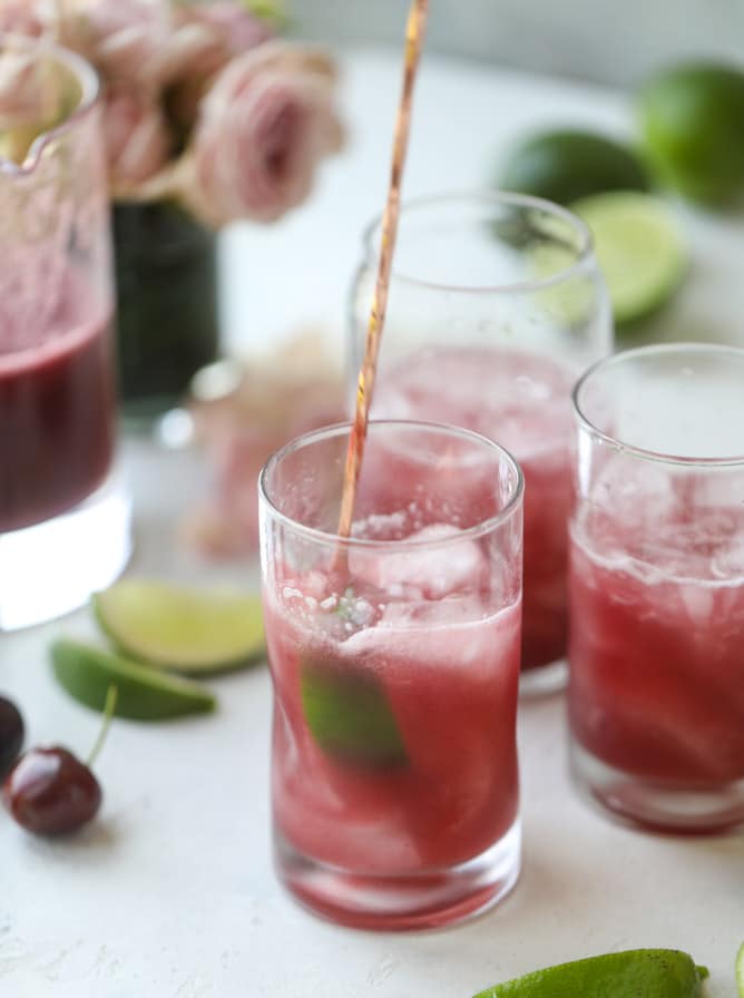 fresh cherry lime vodka sodas I howsweeteats.com #cherry #lime #vodka #soda #cocktails #summer