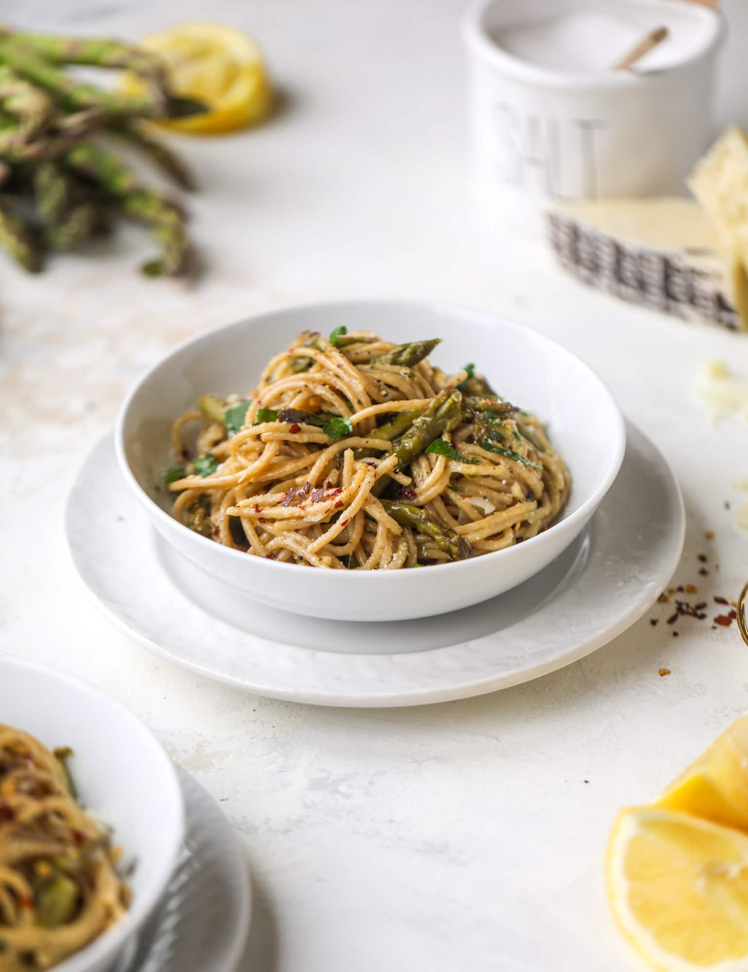 A perfect one pot pasta made with asparagus, shallots, lemon and mascarpone chese. The best weeknight dinner that comes together in a snap! I howsweeteats.com #asparagus #onepotpasta
