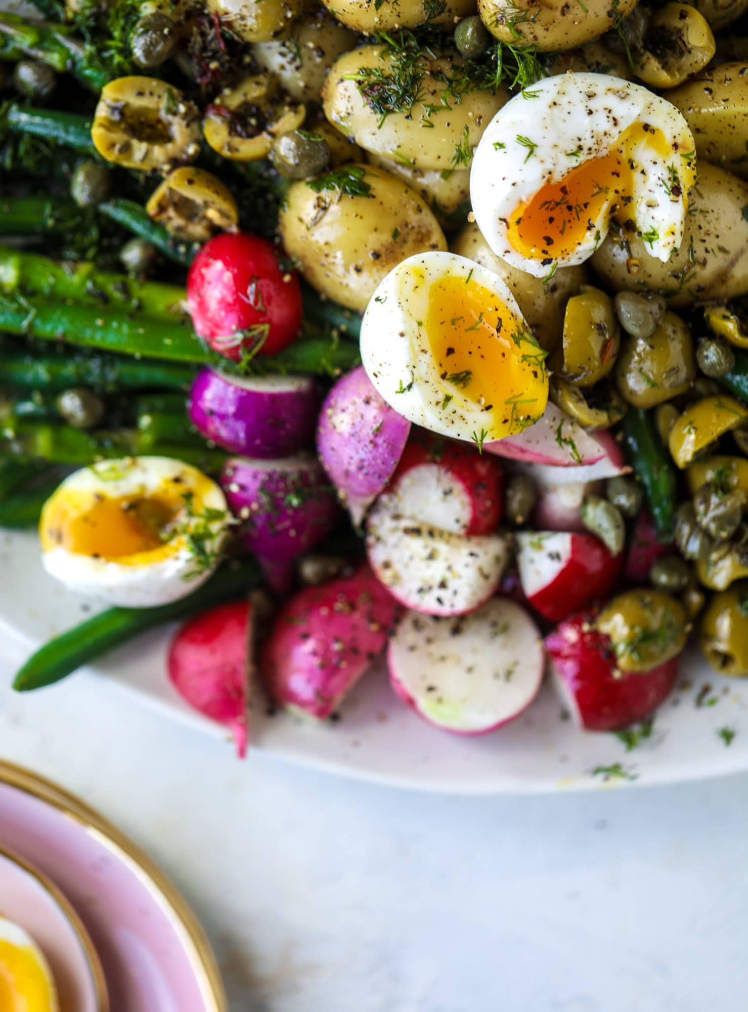 This spring version of the nicoise salad is loaded with crunchy green beans and asparagus, gorgeous radishes, tender potatoes and salty olives.