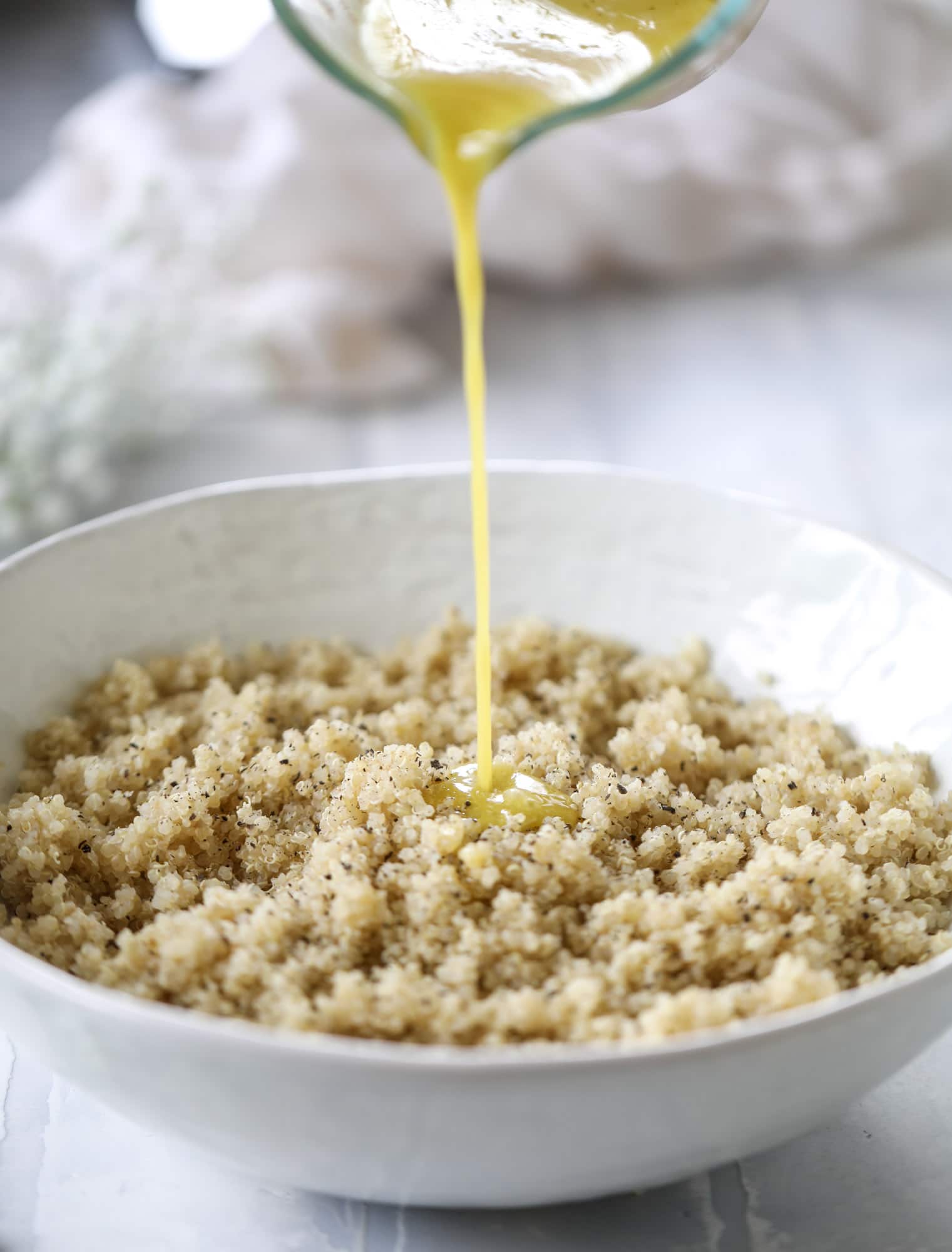 lemon vinaigrette on quinoa 