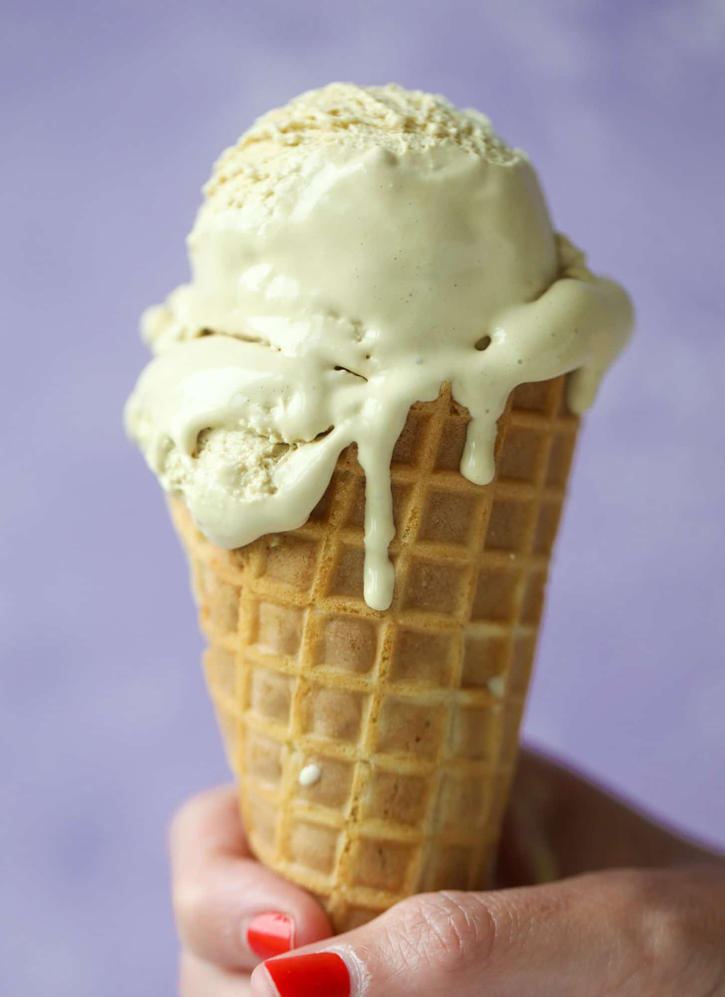 This lavender coffee ice cream is my favorite morning drink in dessert form! Fresh lavender, vanilla and a whole bunch of spices make this incredible.