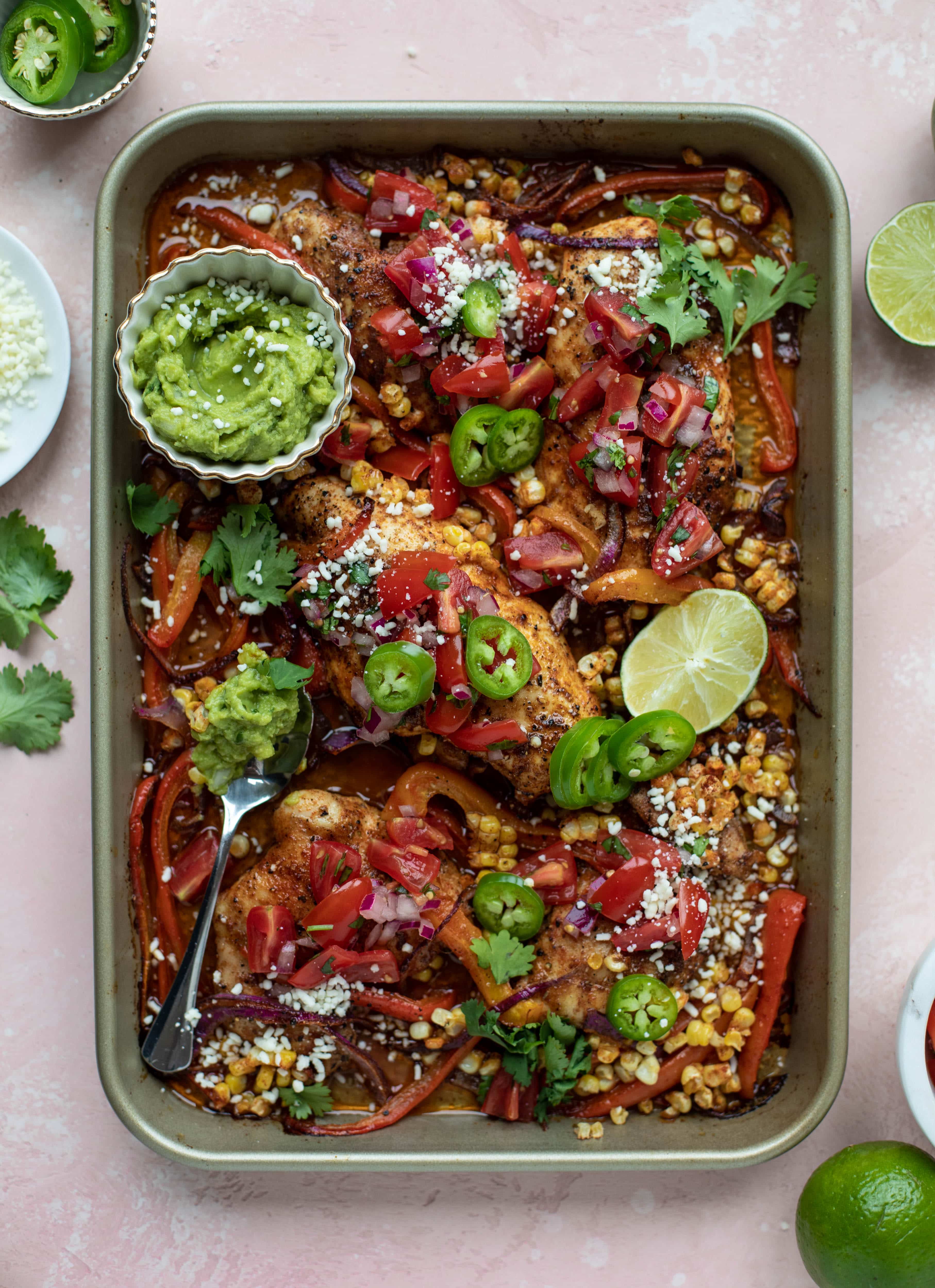 This sheet pan nacho chicken recipe results in the juiciest, more flavorful chicken that can be served in a multitude of ways!