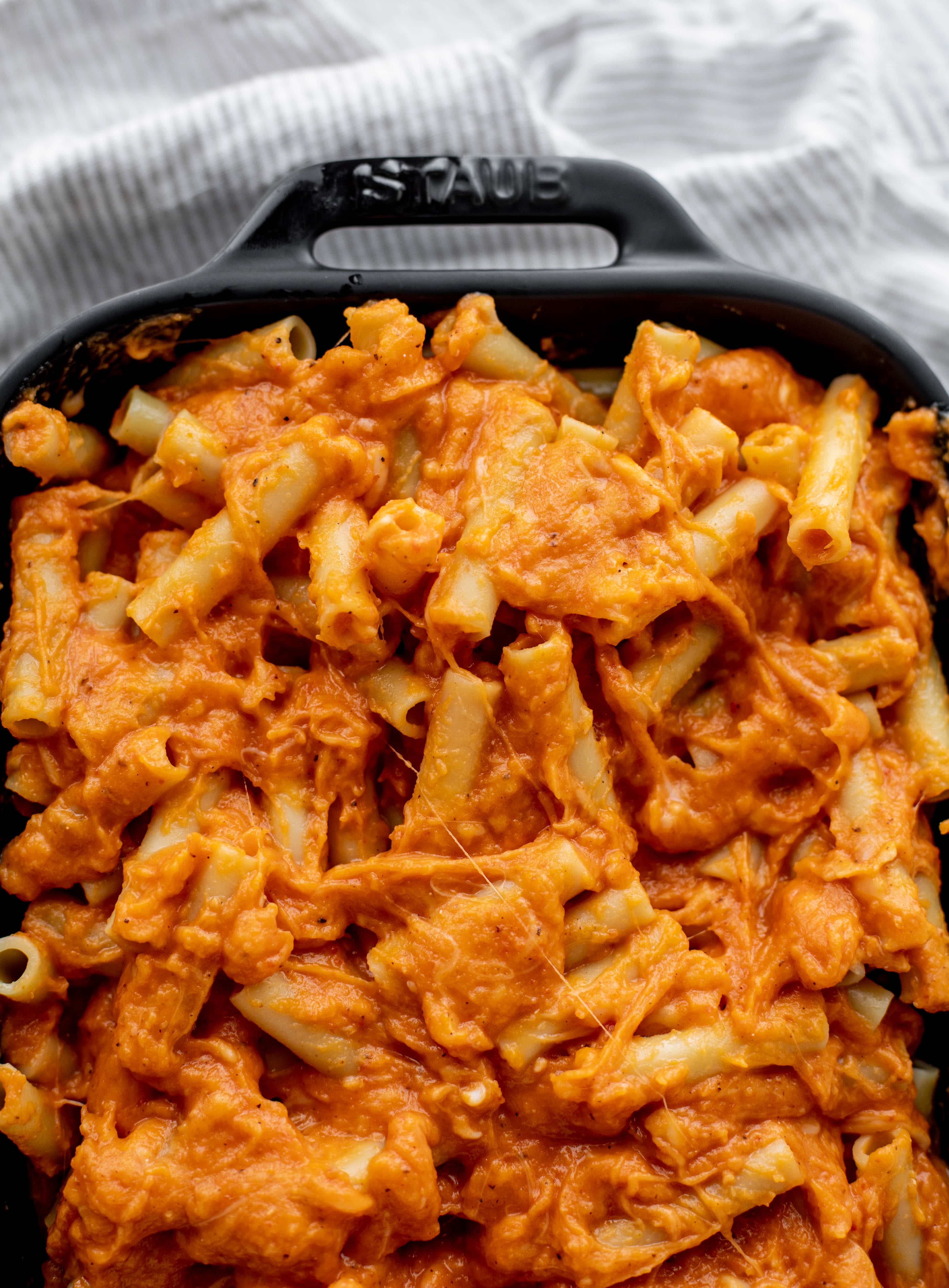 Butternut squash baked ziti is the ultimate comfort food! Squash, fire roasted tomatoes, parmesan and mozzarella make the best sauce ever.