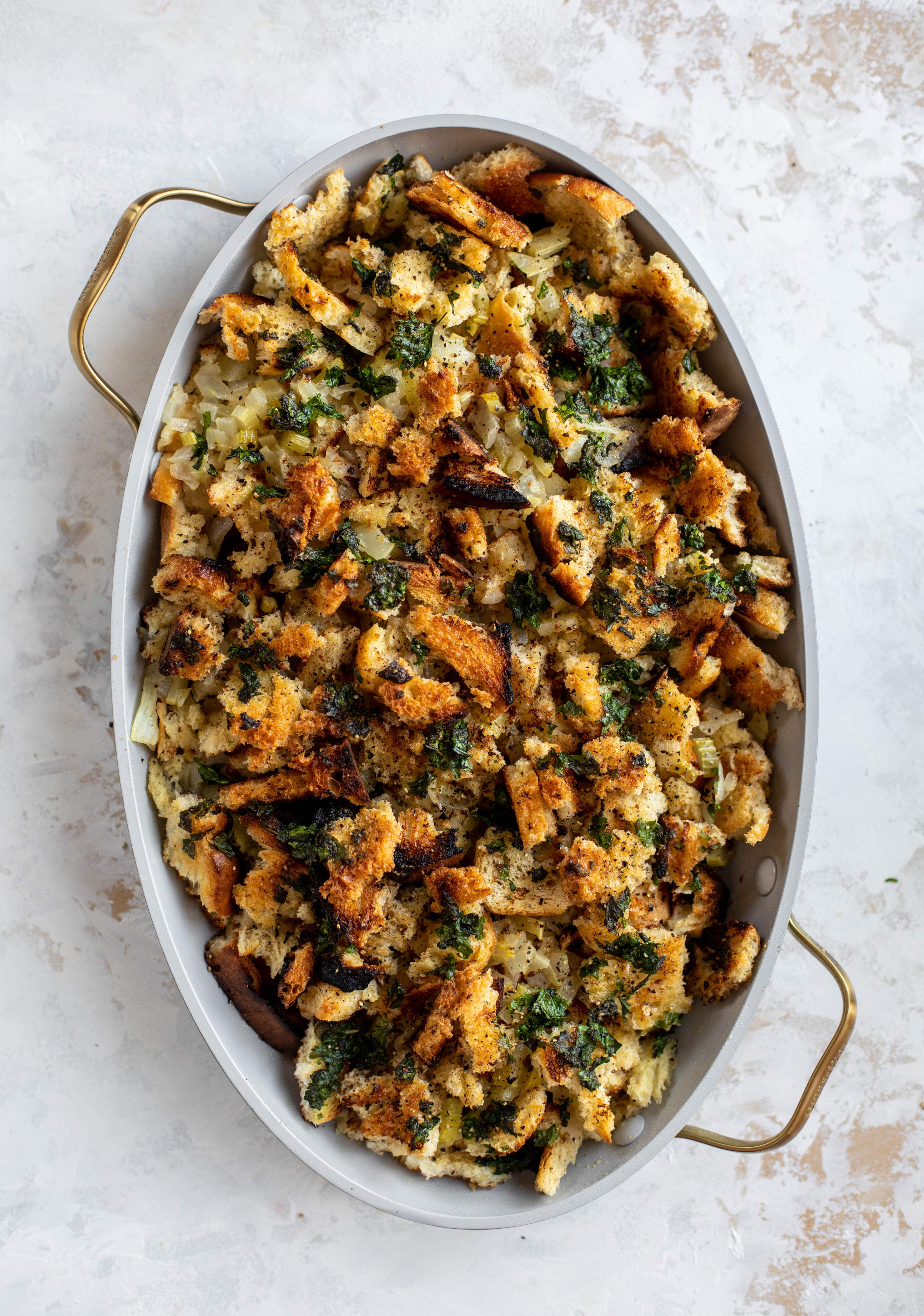 This grilled bread stuffing is a modern twist on the classic - deliciously traditional and flavored to perfection, made with grilled bread!