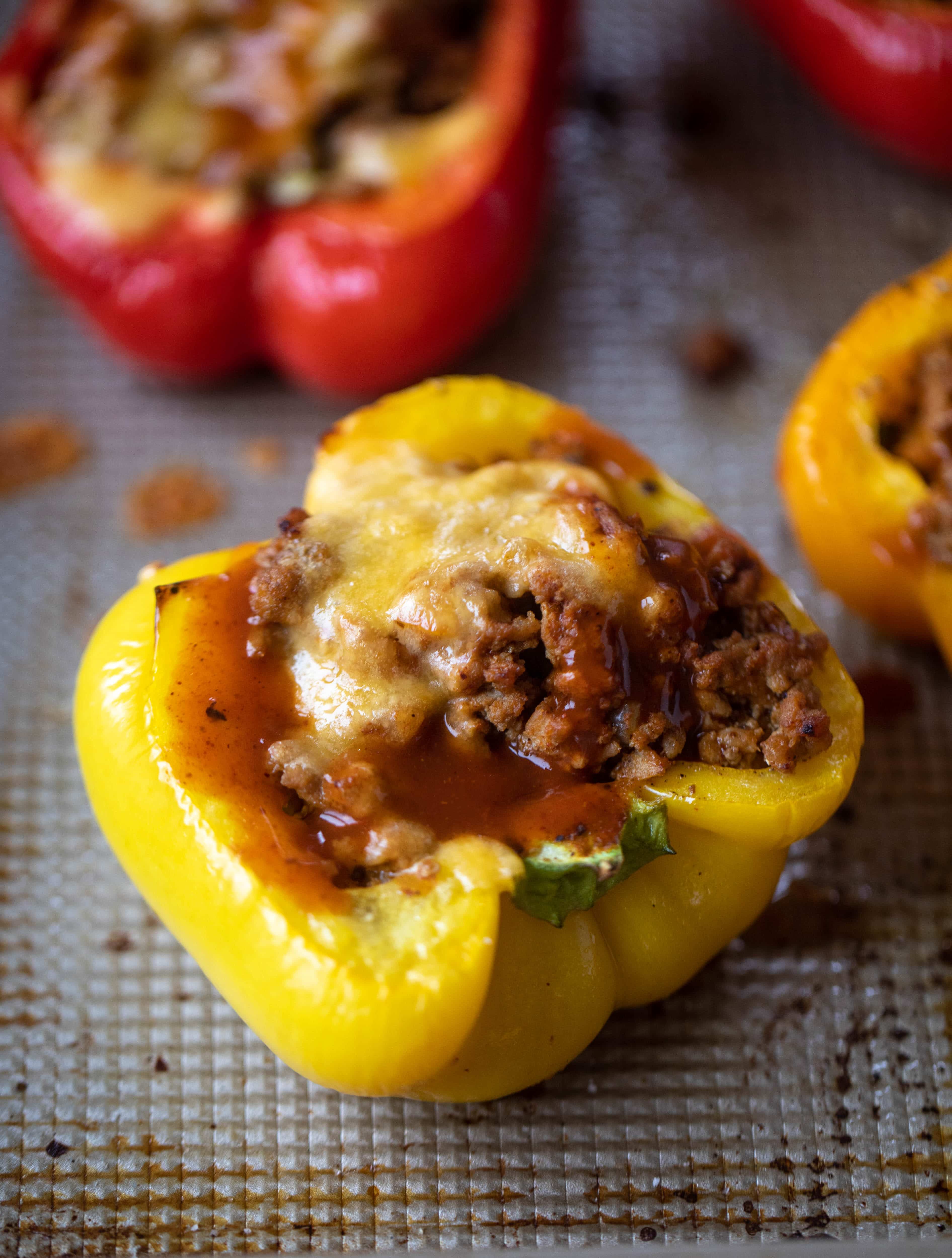 My favorite ground turkey taco stuffed peppers are the best weeknight meal! The turkey is flavorful and juicy. The peppers are deliciously roasted. Yum!