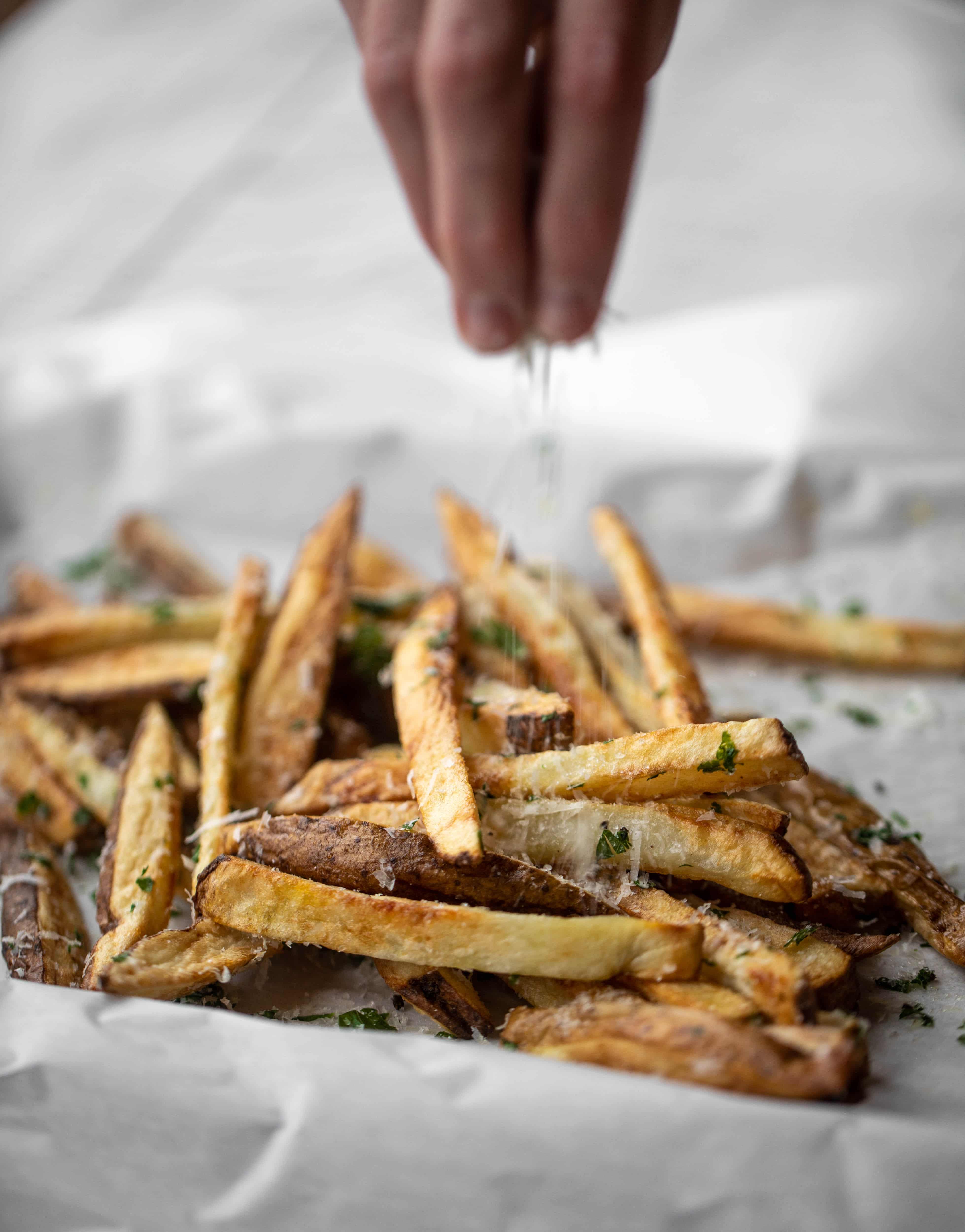 crispy air fryer fries with parmesan herb truffle salt