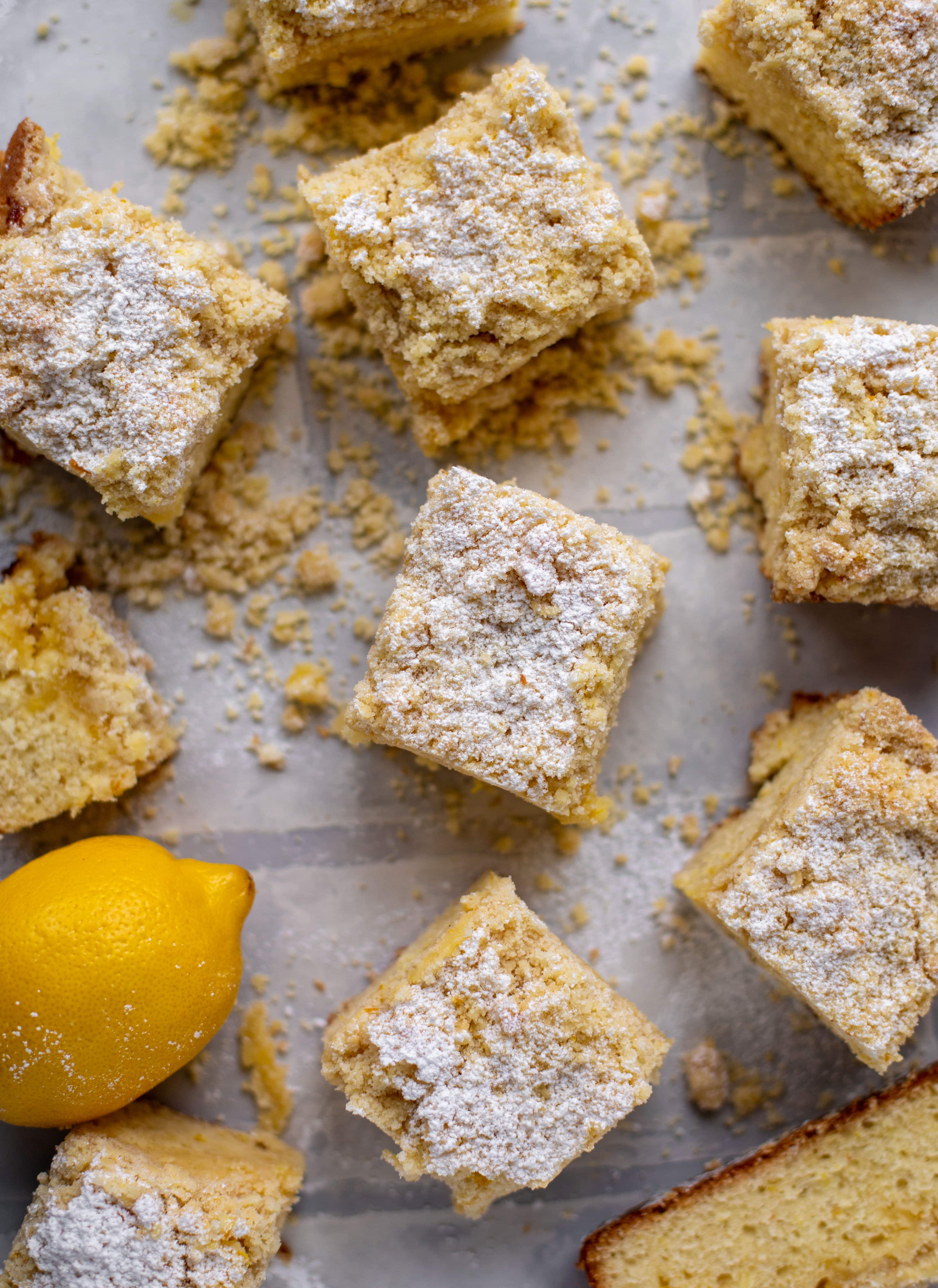 This lemon crumb cake is incredible! Lemon cake, lemon curd and lemon crumb come together for this delicious breakfast or dessert bite! 