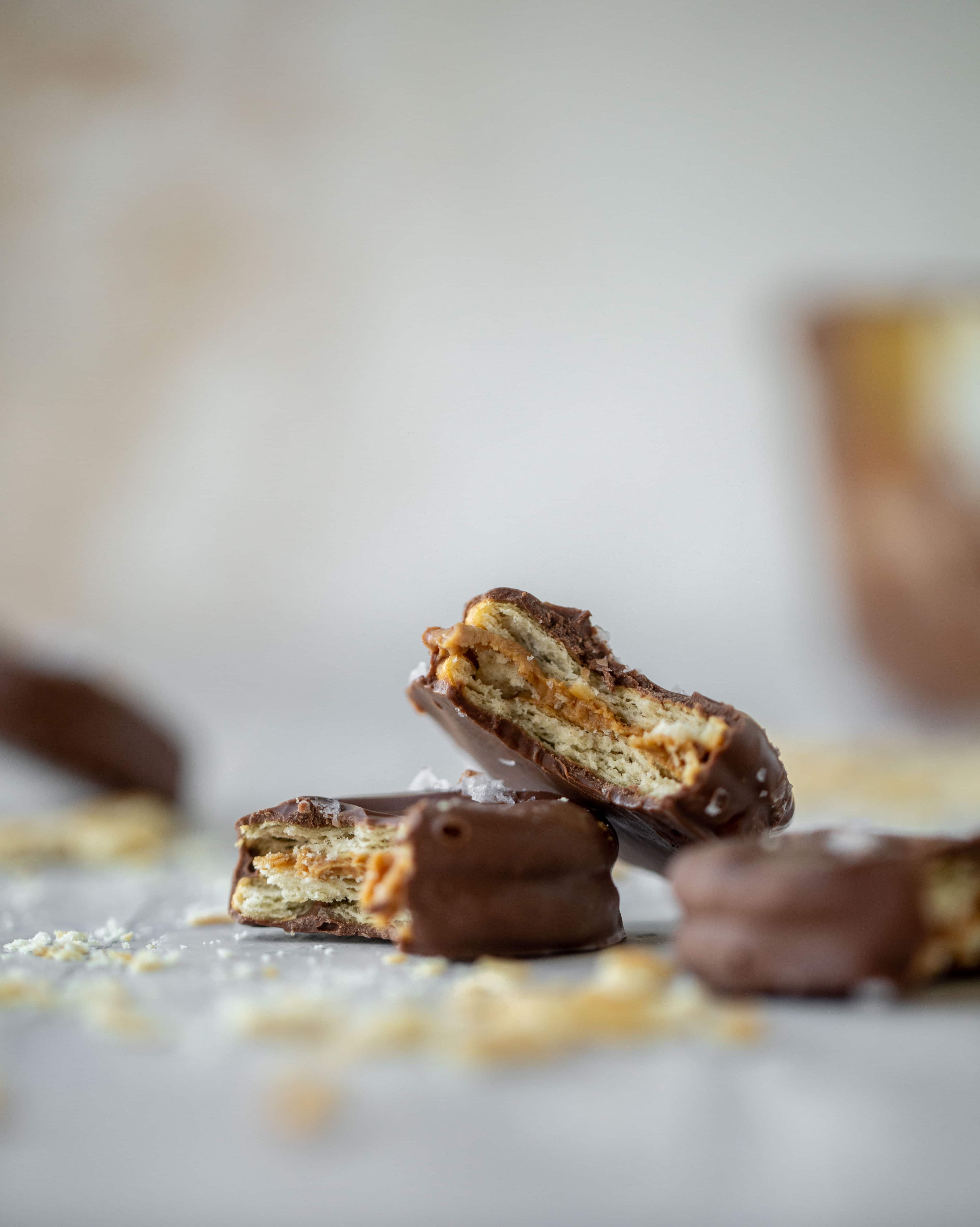 These ritz peanut butter cups are everything! Creamy peanut butter, flakey, buttery crackers, melted chocolate and flaked salt. They are unreal.