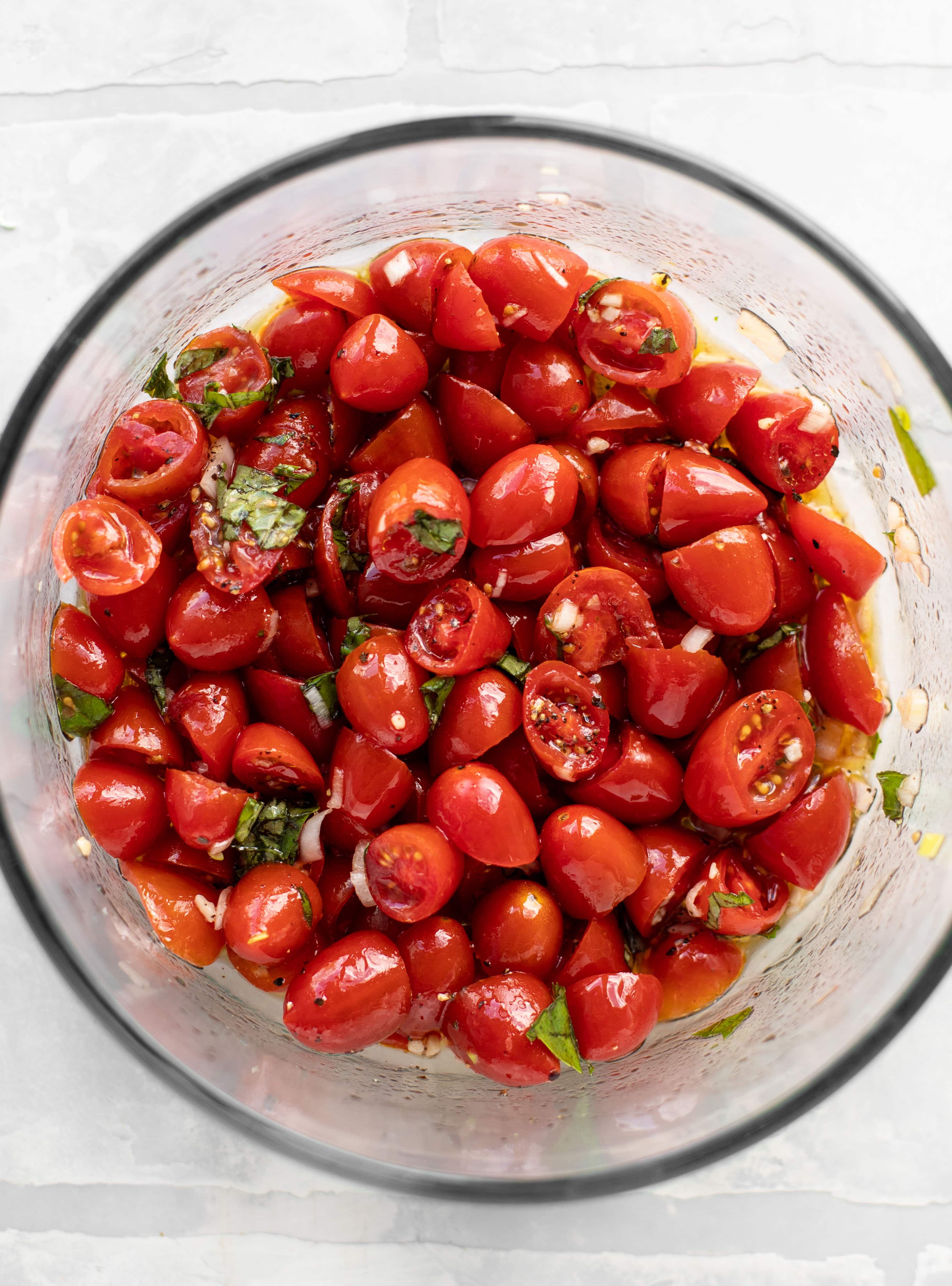 cherry tomatoes, basil and garlic