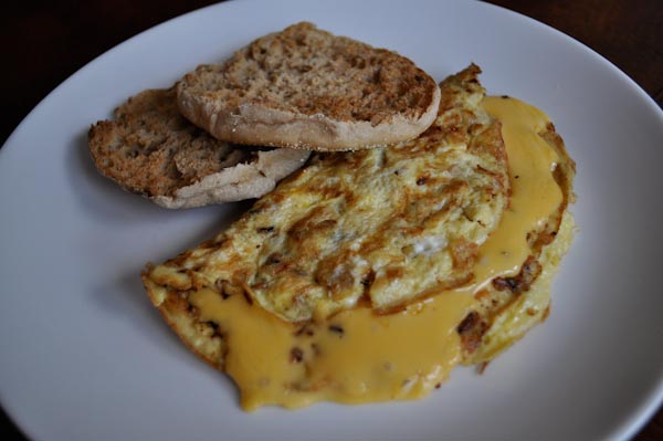 caramelized apple and cheddar omelet.