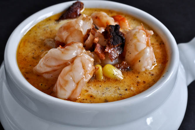 Image result for Creamy Corn Chowder with Barbecue Shrimp