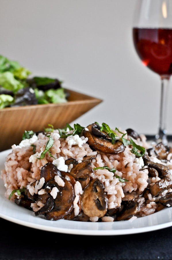 Red Wine + Goat Cheese Risotto with Caramelized Mushrooms I howsweeteats.com
