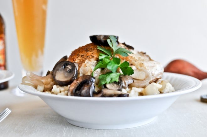 Beer Risotto with Mushroom Garlic Chicken