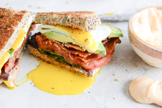 Avocado BLT's with Spicy Mayo and Fried Eggs I howsweeteats.com