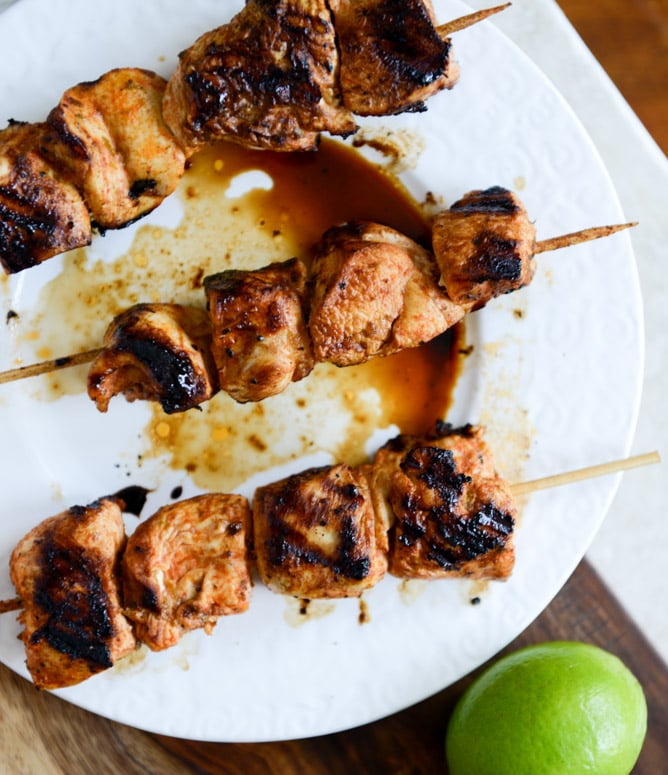 Chipotle Lime Grilled Chicken Skewers with Avocado Ranch.