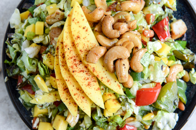 Cashew Chicken Chopped Salad with Chili Dusted Mango I howsweeteats.com