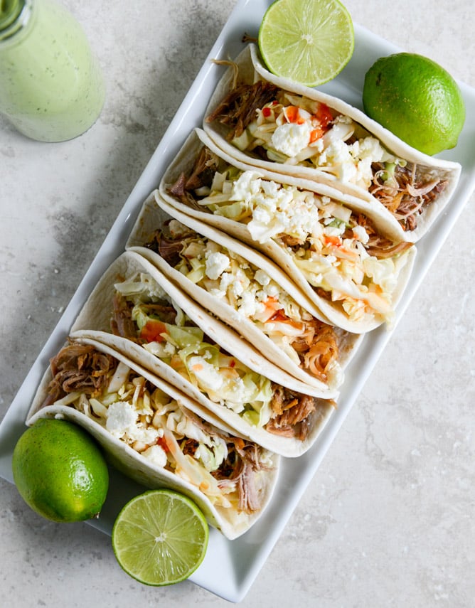 Pulled Pork Tacos with Sweet Chili Slaw I howsweeteats.com