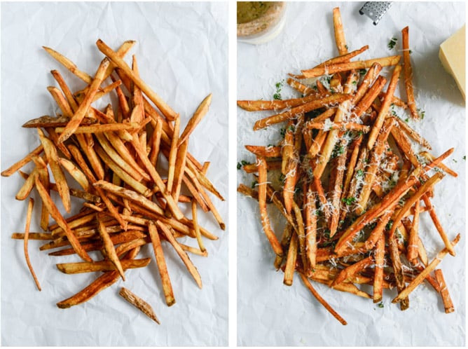 herb salted garlic parmesan french fries I howsweeteats.com