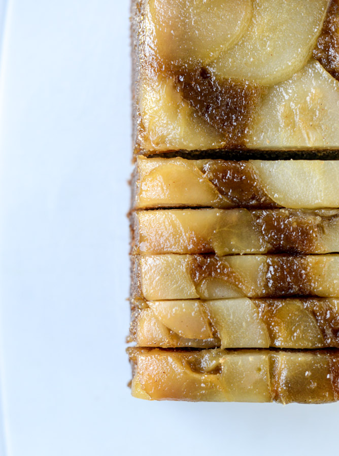 caramelized upside down pear bread I howsweeteats.com