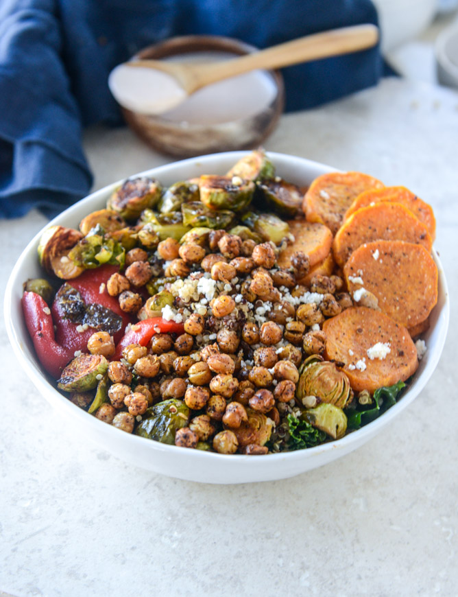 Grain Bowls with Maple Chipotle Brussels and Coconut Roasted Sweet ...