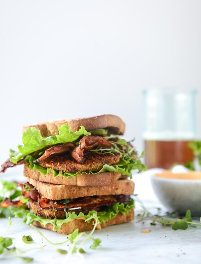 bacon fried green tomato BLTs with homemade special sauce I howsweeteats.com