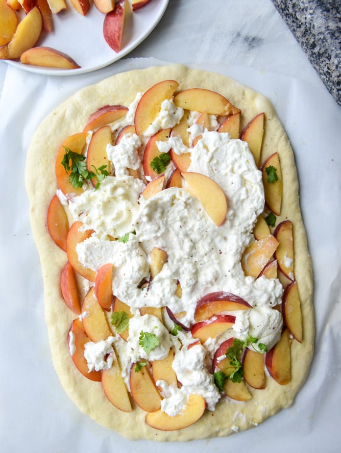 peach ricotta pizza with spicy microgreens I howsweeteats.com