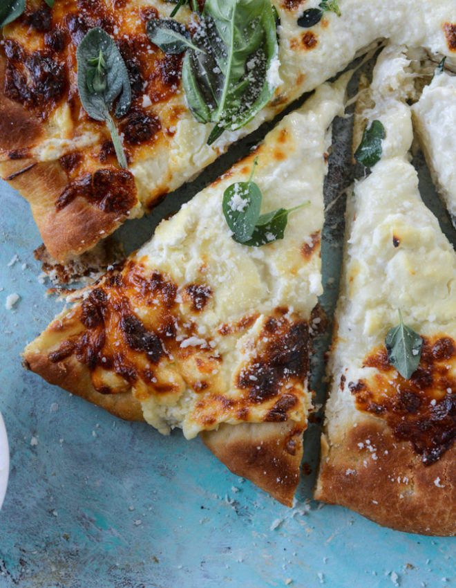 White Pizza with Garlic Sauce and Garden Herbs. - How Sweet Eats