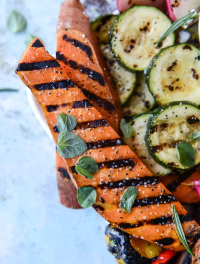 Marinated Grilled Vegetables with Avocado Whipped Feta. How Sweet Eats
