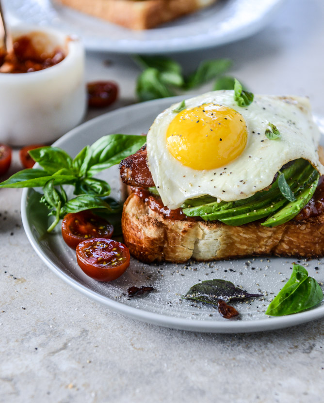 Avocado, Bacon and Egg Toast with Quick Tomato Jam. - How Sweet Eats