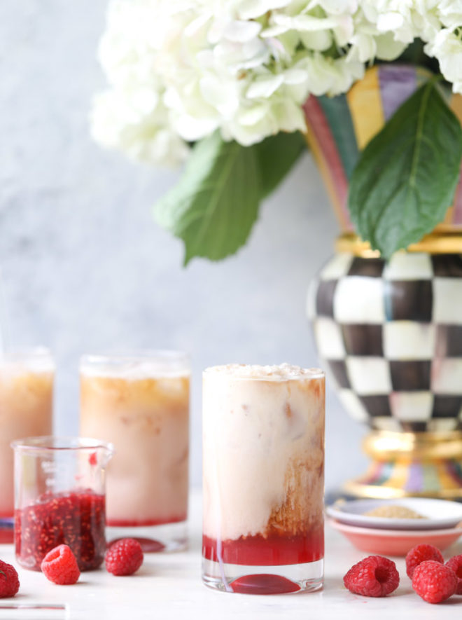 Iced Raspberry Lattes - Iced Coffee with Raspberry Syrup