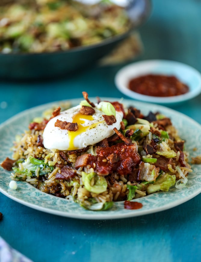 bacon brussels sprouts fried rice I howsweeteats.com