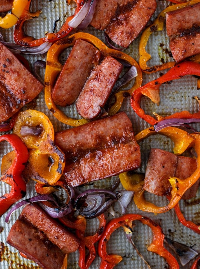 sheet pan smoked sausage and peppers I howsweeteats.com #sheetpan #smoked #sausage #turkey #healthy