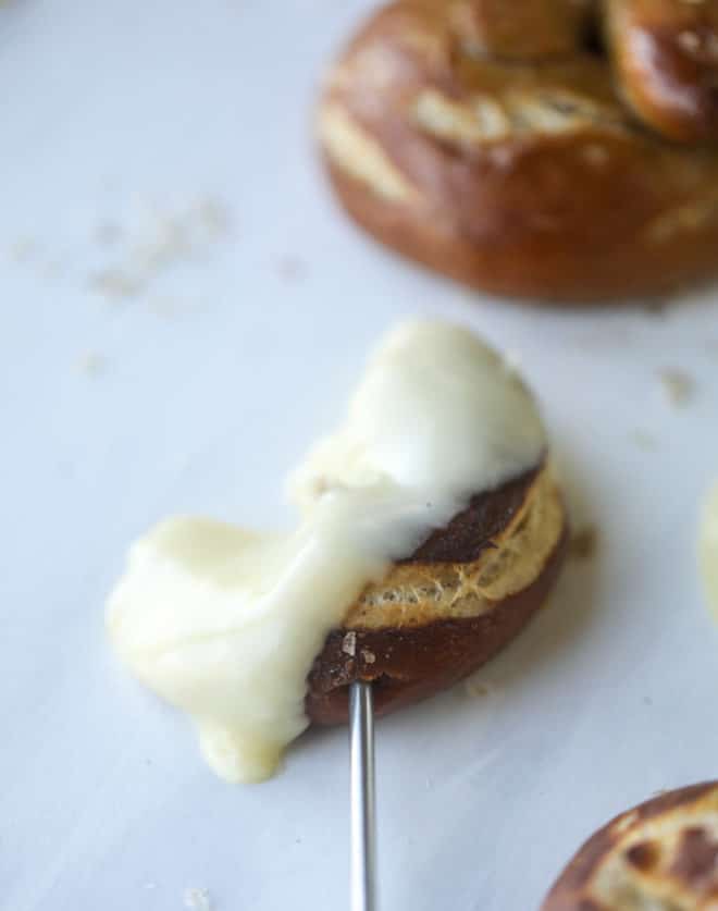 Irish Cheddar Fondue Recipe with Spiced Guinness Soft Pretzels