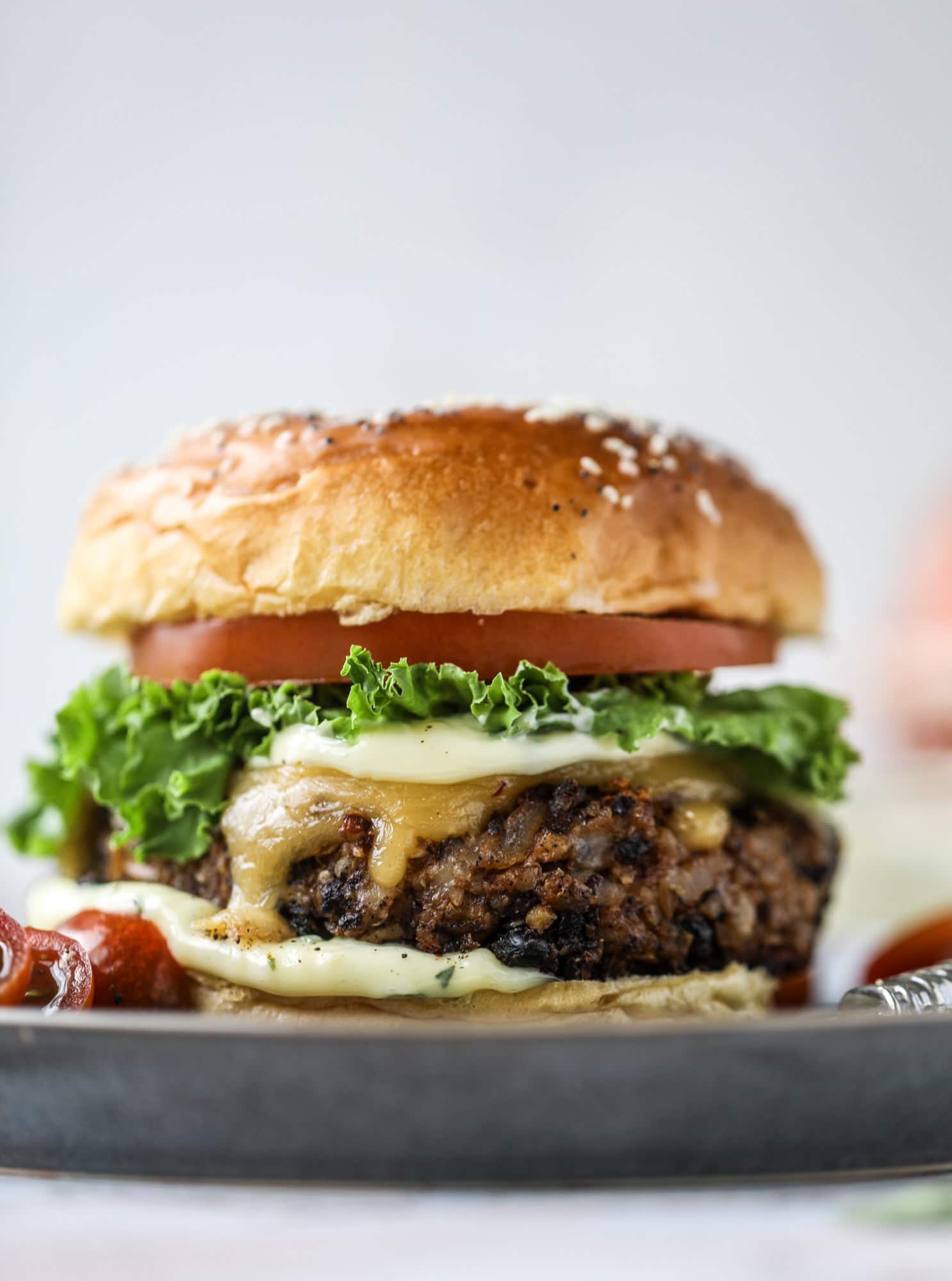 Best Veggie Burger - The Best Ever Veggie Burger with Garlic Herb Mayo