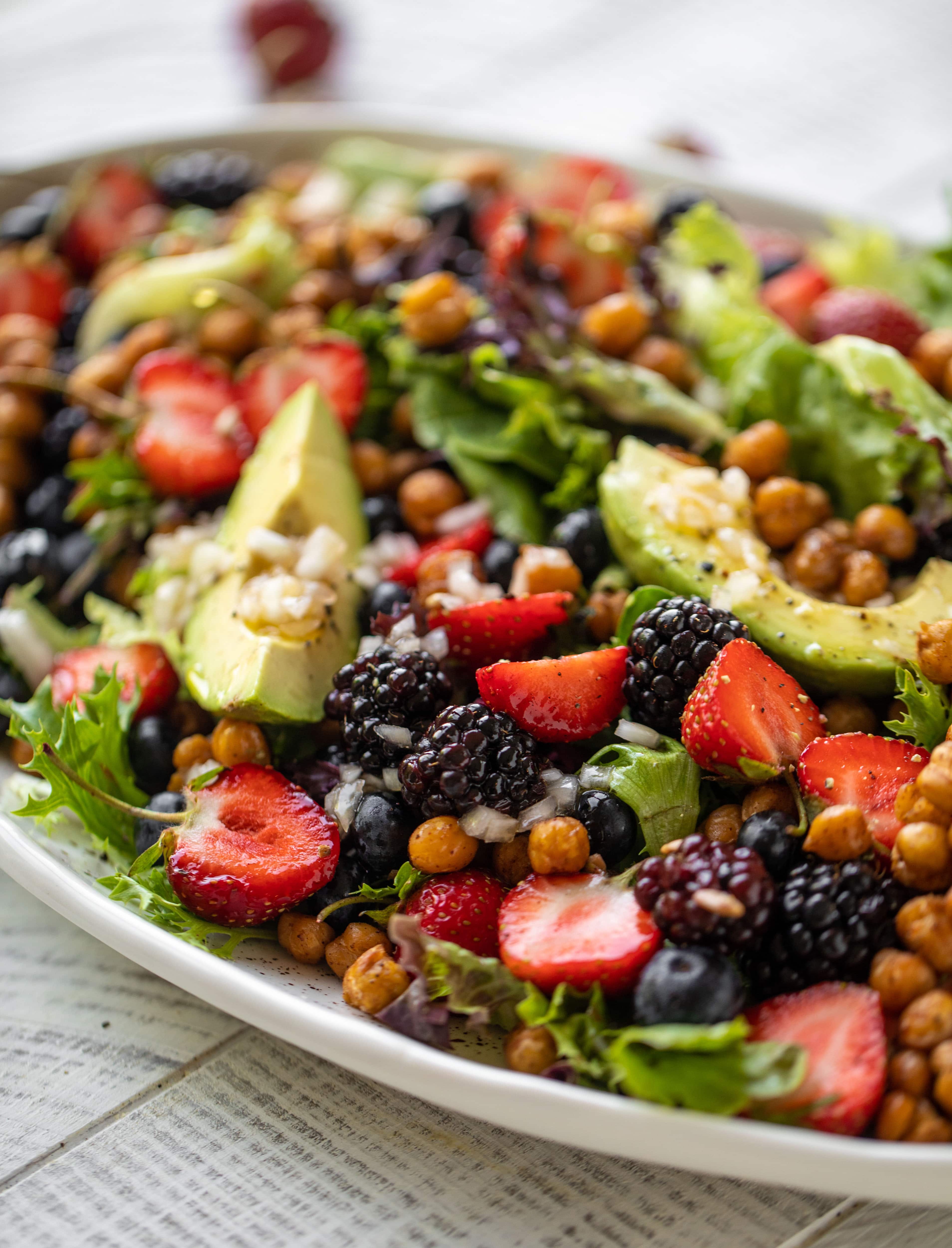 triple berry chickpea crunch salad
