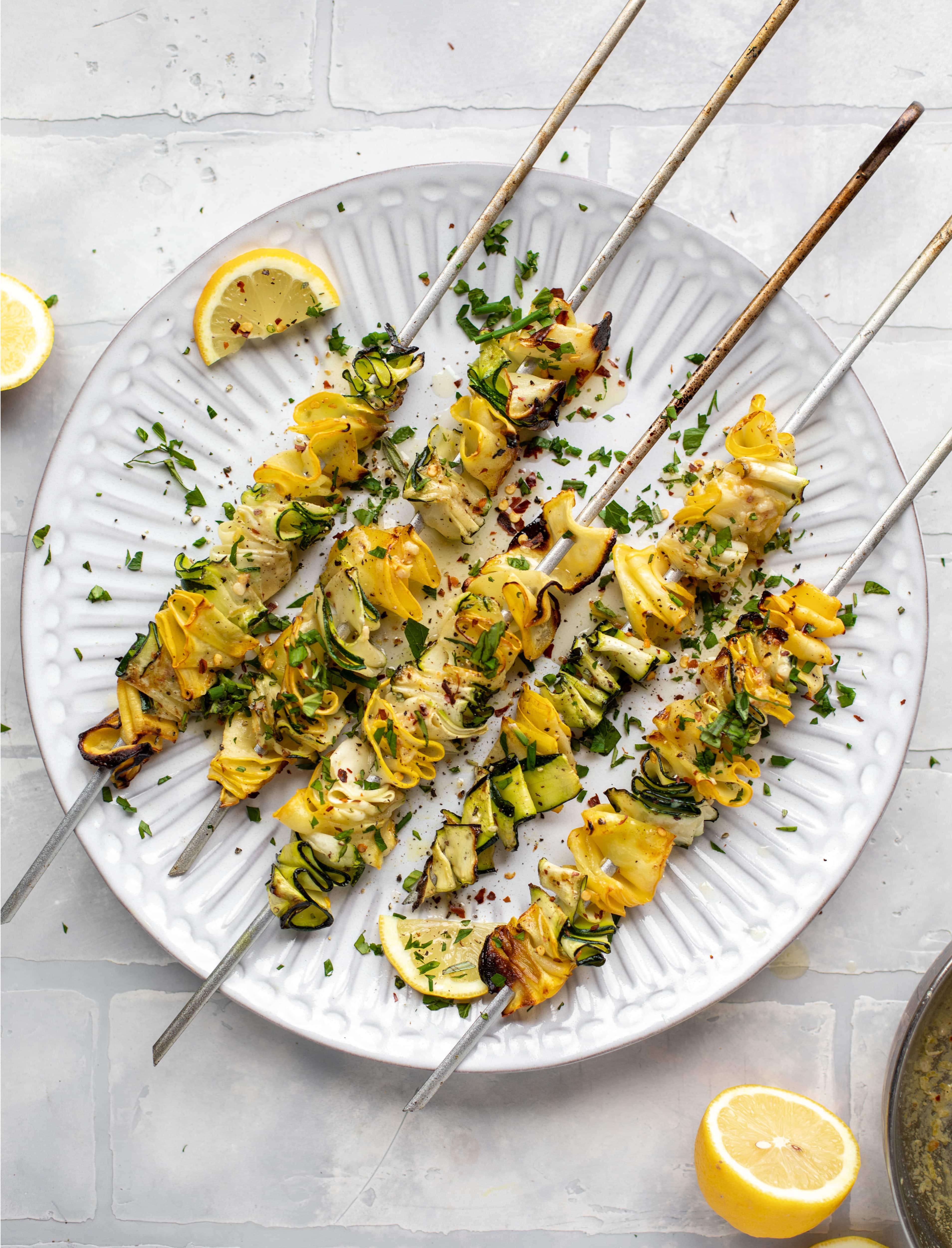zucchini skewers with spicy lemon garlic butter
