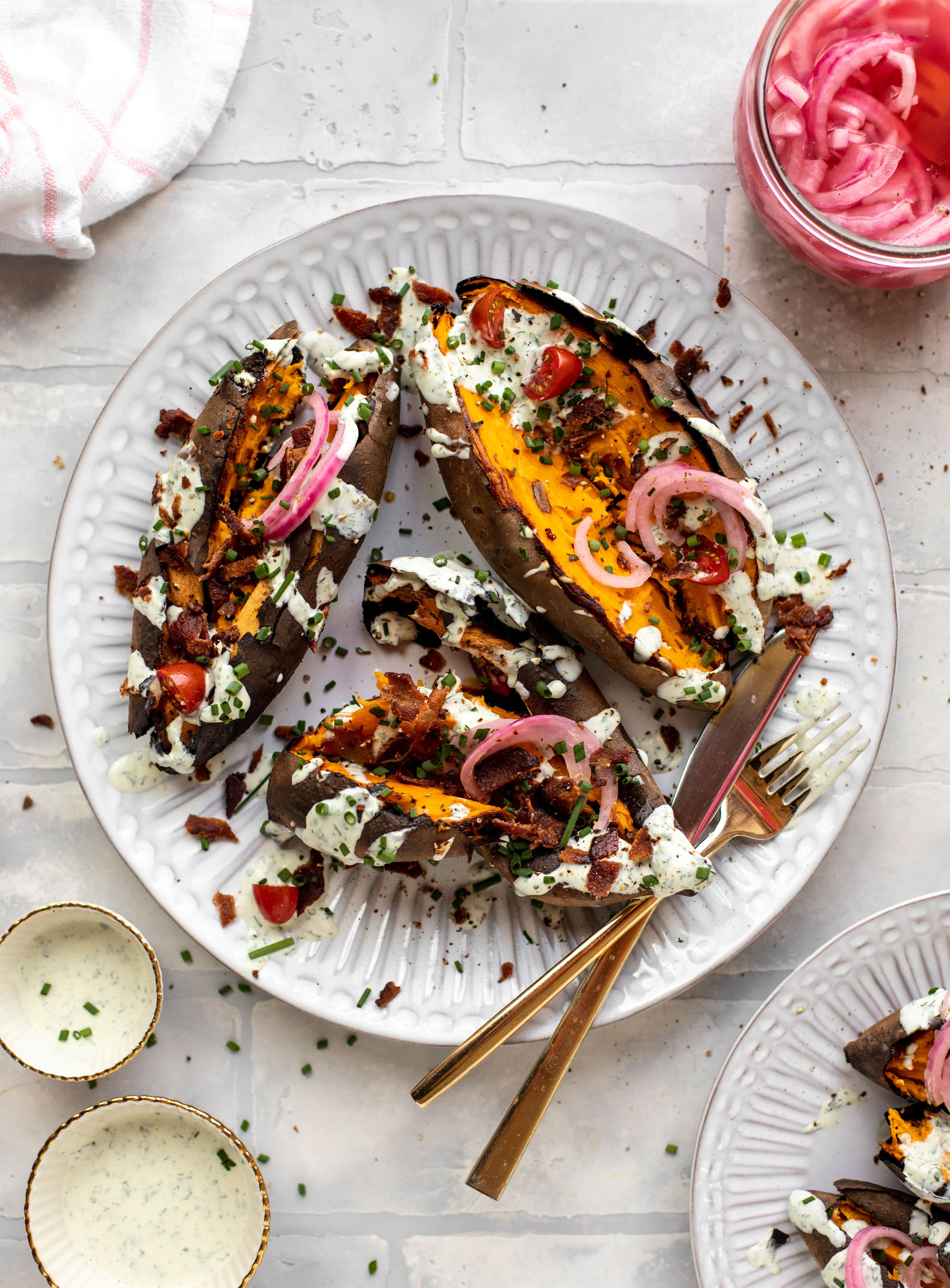 grilled whole sweet potatoes with homemade ranch